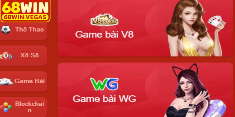 Sảnh game bài 68WIN tập hợp nhiều tựa game quen thuộc