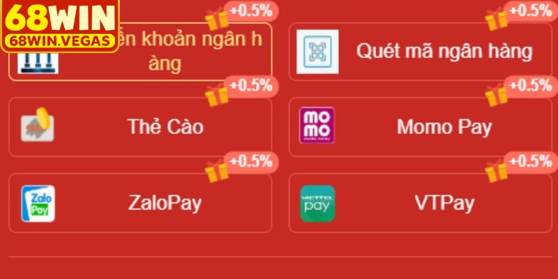Hướng dẫn chi tiết các bước nạp tiền 68WIN